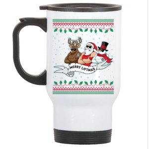 Merry Liftmas Funny Ugly Christmas Sweater Stainless Steel Travel Mug