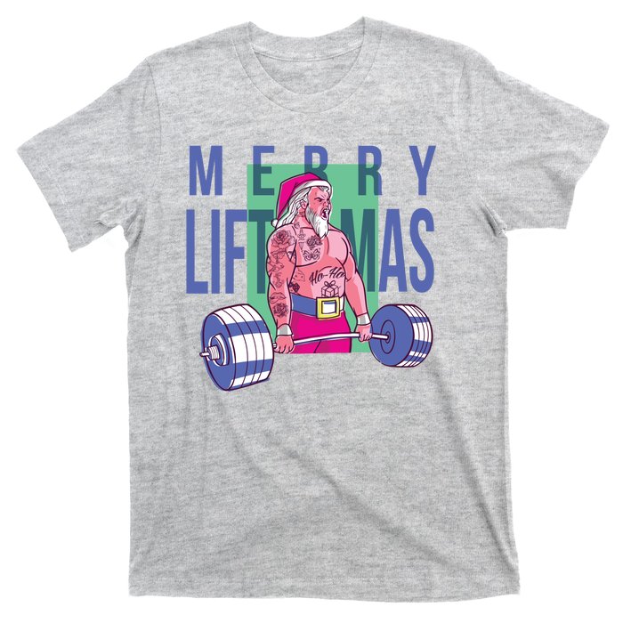 Merry Liftmas Tattoo Santa T-Shirt