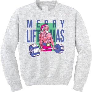 Merry Liftmas Tattoo Santa Kids Sweatshirt