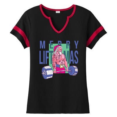 Merry Liftmas Tattoo Santa Ladies Halftime Notch Neck Tee