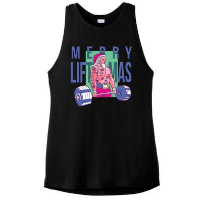 Merry Liftmas Tattoo Santa Ladies PosiCharge Tri-Blend Wicking Tank