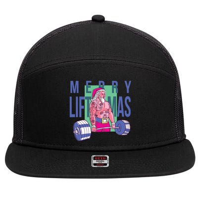 Merry Liftmas Tattoo Santa 7 Panel Mesh Trucker Snapback Hat