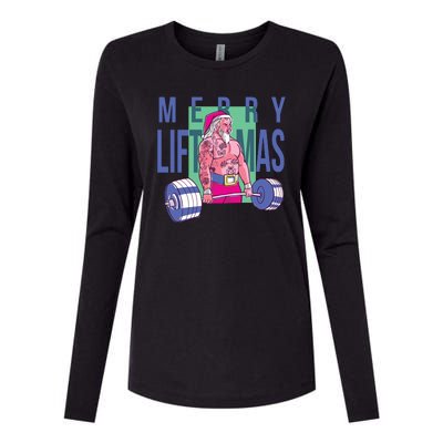 Merry Liftmas Tattoo Santa Womens Cotton Relaxed Long Sleeve T-Shirt