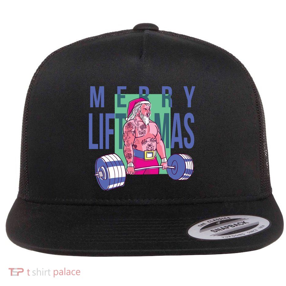 Merry Liftmas Tattoo Santa Flatbill Hat