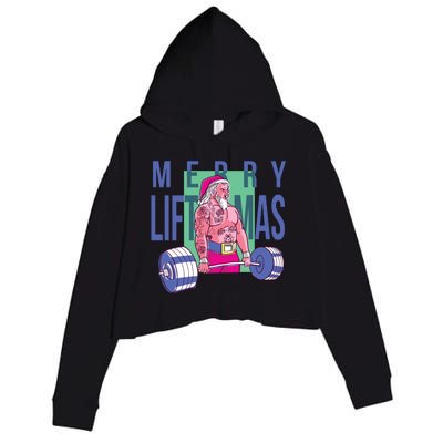 Merry Liftmas Tattoo Santa Crop Fleece Hoodie