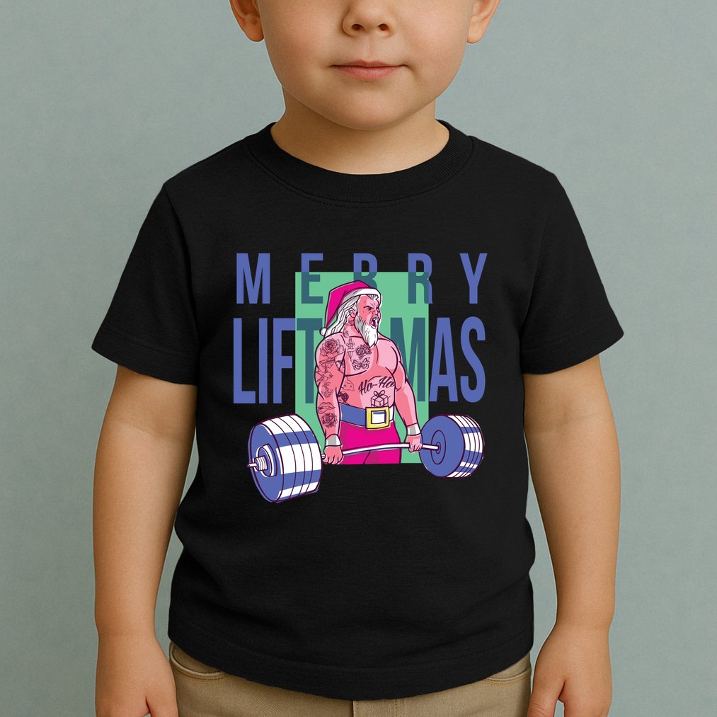 Merry Liftmas Tattoo Santa Toddler T-Shirt