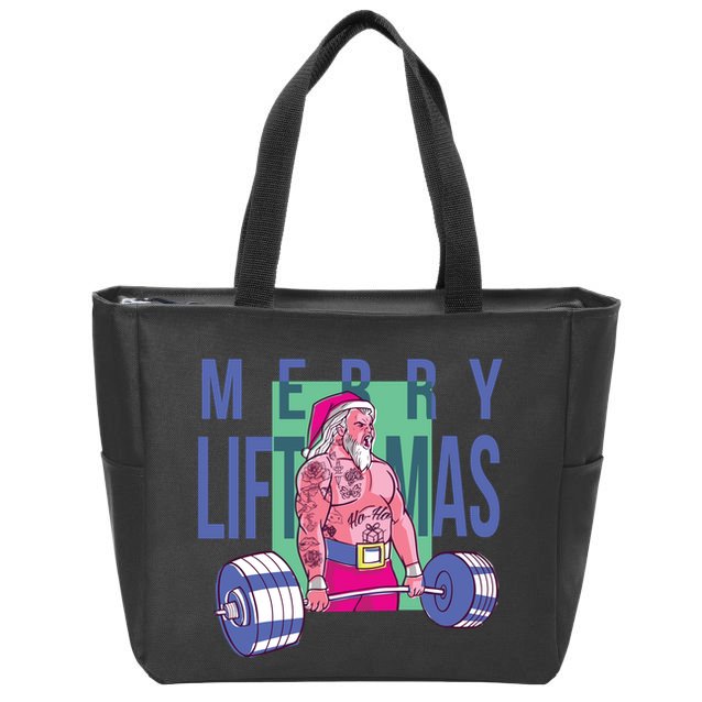 Merry Liftmas Tattoo Santa Zip Tote Bag