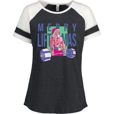 Merry Liftmas Tattoo Santa Enza Ladies Jersey Colorblock Tee