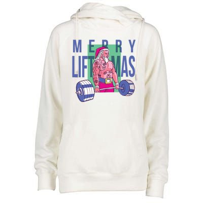 Merry Liftmas Tattoo Santa Womens Funnel Neck Pullover Hood