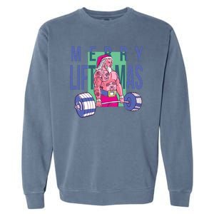 Merry Liftmas Tattoo Santa Garment-Dyed Sweatshirt