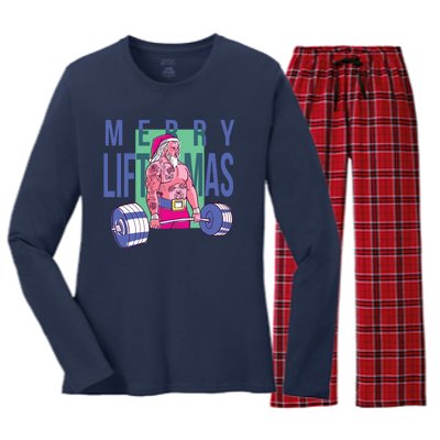 Merry Liftmas Tattoo Santa Women's Long Sleeve Flannel Pajama Set 