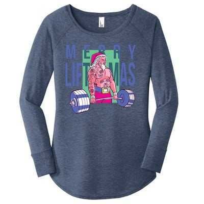 Merry Liftmas Tattoo Santa Women's Perfect Tri Tunic Long Sleeve Shirt