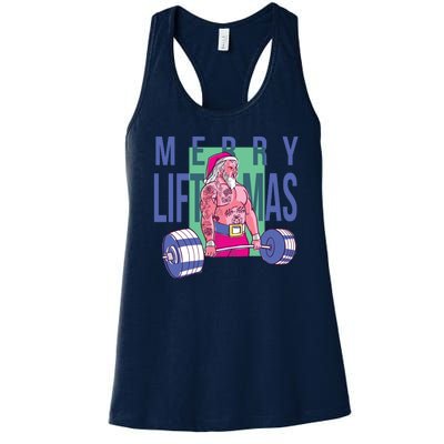 Merry Liftmas Tattoo Santa Women's Racerback Tank