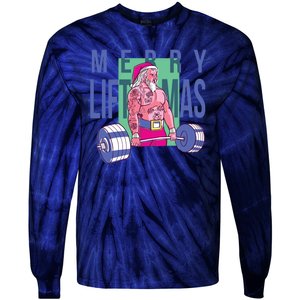 Merry Liftmas Tattoo Santa Tie-Dye Long Sleeve Shirt