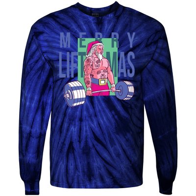 Merry Liftmas Tattoo Santa Tie-Dye Long Sleeve Shirt