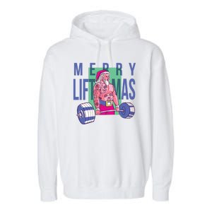 Merry Liftmas Tattoo Santa Garment-Dyed Fleece Hoodie