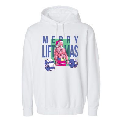 Merry Liftmas Tattoo Santa Garment-Dyed Fleece Hoodie