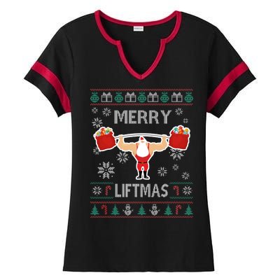 Merry Liftmas Ugly Christmas Ladies Halftime Notch Neck Tee