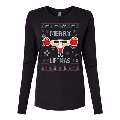 Merry Liftmas Ugly Christmas Womens Cotton Relaxed Long Sleeve T-Shirt