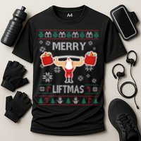 Merry Liftmas Ugly Christmas Cooling Performance Crew T-Shirt
