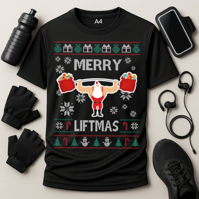 Merry Liftmas Ugly Christmas Cooling Performance Crew T-Shirt
