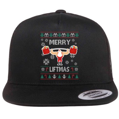 Merry Liftmas Ugly Christmas Flat Bill Trucker Hat