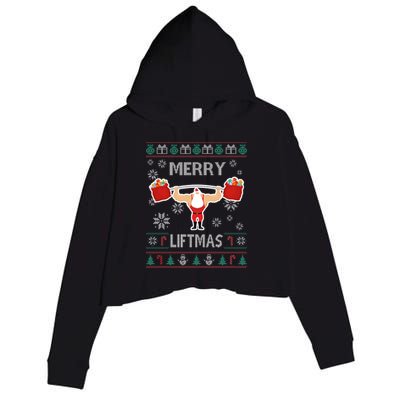 Merry Liftmas Ugly Christmas Crop Fleece Hoodie