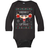 Merry Liftmas Ugly Christmas Baby Long Sleeve Bodysuit