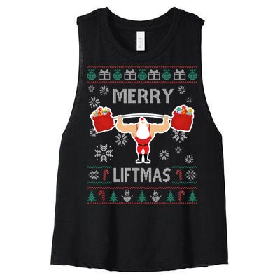 Merry Liftmas Ugly Christmas Women's Racerback Cropped Tank