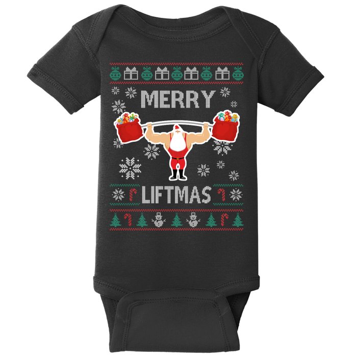 Merry Liftmas Ugly Christmas Baby Bodysuit