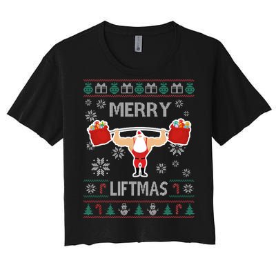 Merry Liftmas Ugly Christmas Women's Crop Top Tee