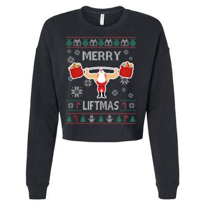 Merry Liftmas Ugly Christmas Cropped Pullover Crew