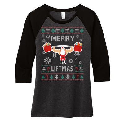 Merry Liftmas Ugly Christmas Women's Tri-Blend 3/4-Sleeve Raglan Shirt