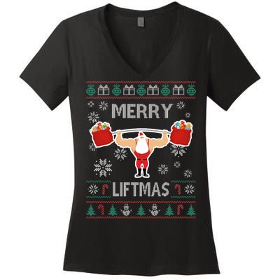 Merry Liftmas Ugly Christmas Women's V-Neck T-Shirt