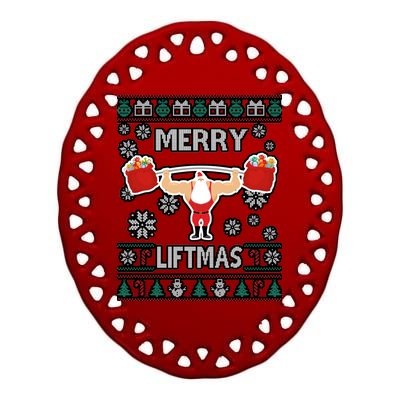 Merry Liftmas Ugly Christmas Ceramic Oval Ornament