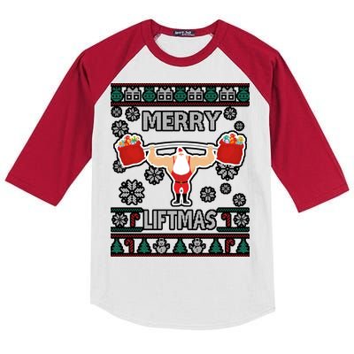 Merry Liftmas Ugly Christmas Kids Colorblock Raglan Jersey