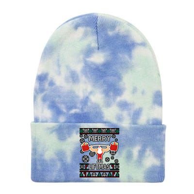 Merry Liftmas Ugly Christmas Tie Dye 12in Knit Beanie