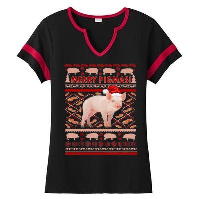 Merry Pigmas Christmas Pig Ugly Sweater Ladies Halftime Notch Neck Tee