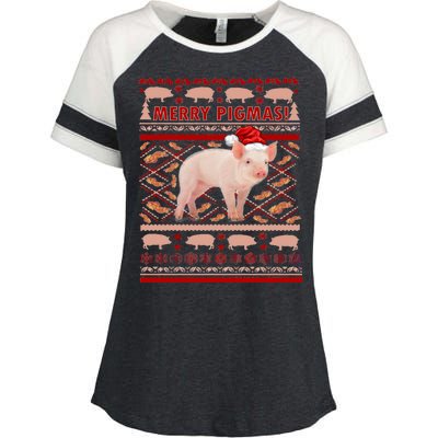 Merry Pigmas Christmas Pig Ugly Sweater Enza Ladies Jersey Colorblock Tee