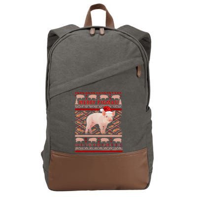 Merry Pigmas Christmas Pig Ugly Sweater Cotton Canvas Backpack