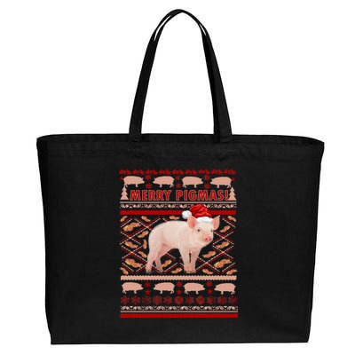 Merry Pigmas Christmas Pig Ugly Sweater Cotton Canvas Jumbo Tote