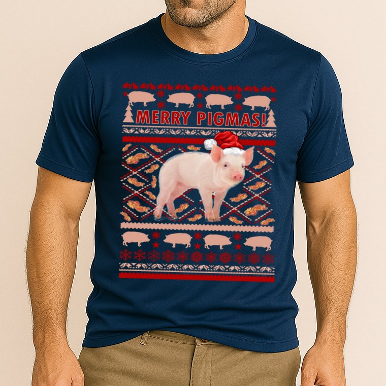 Merry Pigmas Christmas Pig Ugly Sweater Cooling Performance Crew T-Shirt