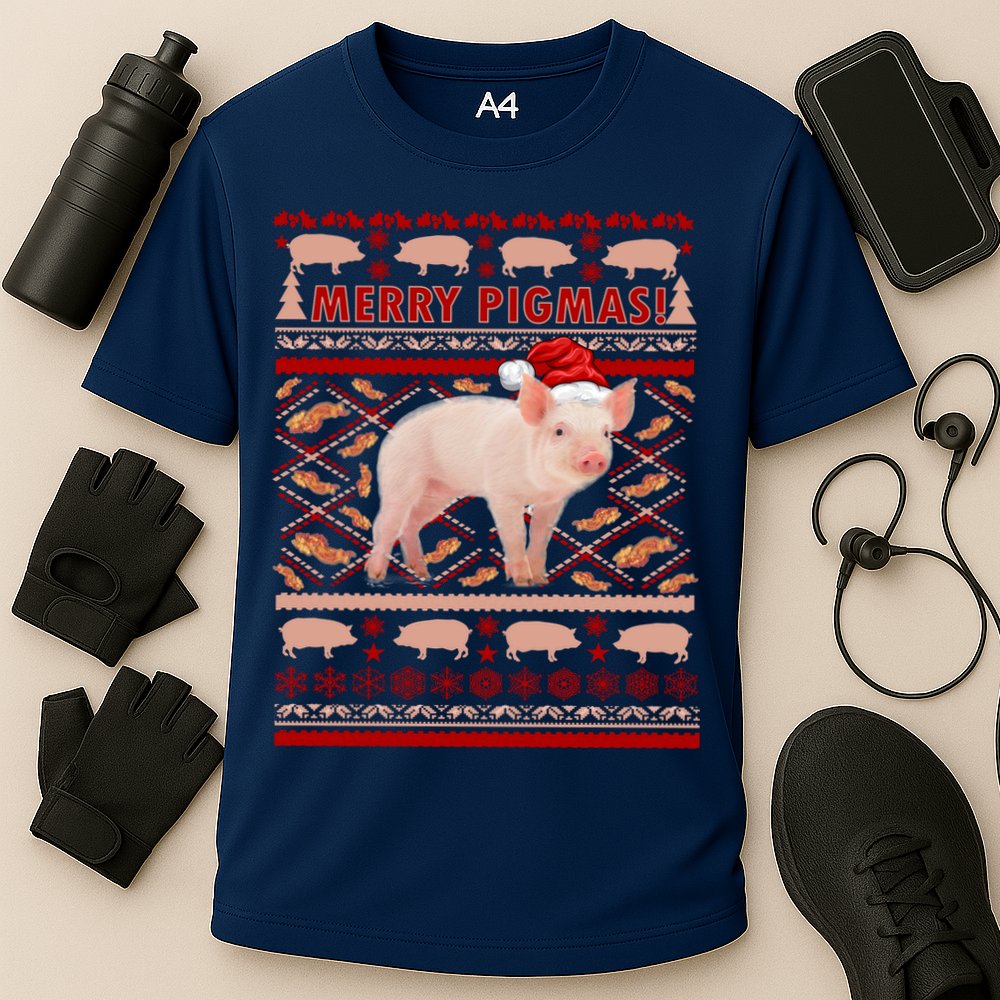 Merry Pigmas Christmas Pig Ugly Sweater Cooling Performance Crew T-Shirt