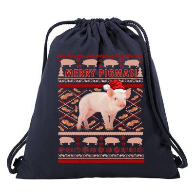 Merry Pigmas Christmas Pig Ugly Sweater Drawstring Bag