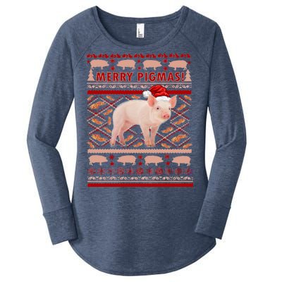 Merry Pigmas Christmas Pig Ugly Sweater Women's Perfect Tri Tunic Long Sleeve Shirt