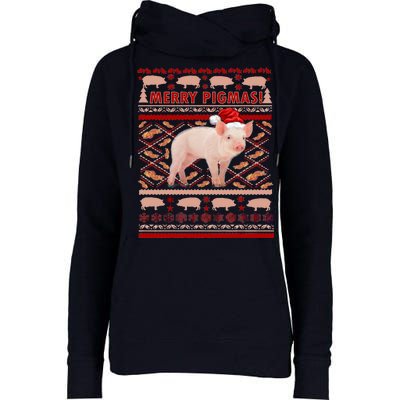 Merry Pigmas Christmas Pig Ugly Sweater Womens Funnel Neck Pullover Hood