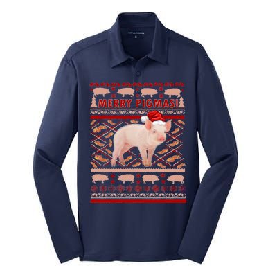 Merry Pigmas Christmas Pig Ugly Sweater Silk Touch Performance Long Sleeve Polo