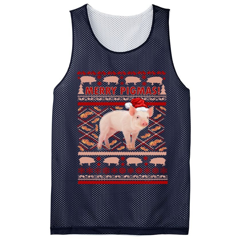 Merry Pigmas Christmas Pig Ugly Sweater Mesh Reversible Basketball Jersey Tank