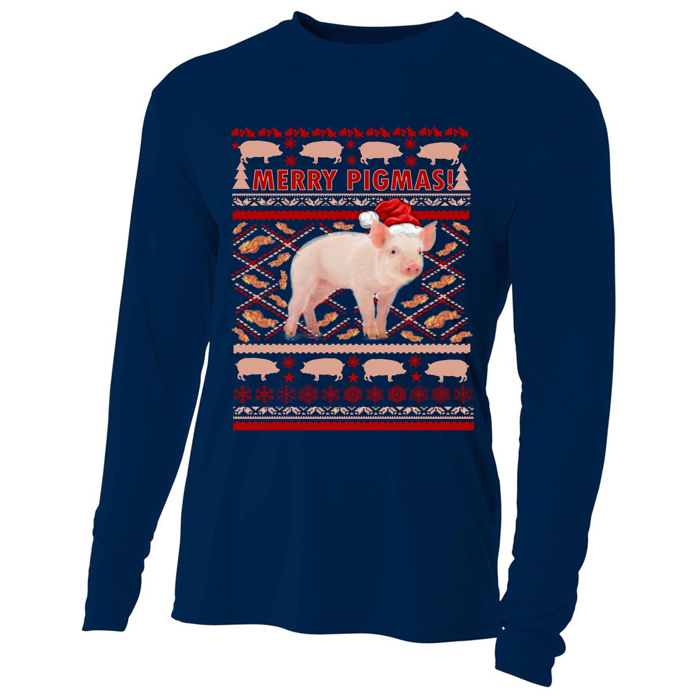 Merry Pigmas Christmas Pig Ugly Sweater Cooling Performance Long Sleeve Crew