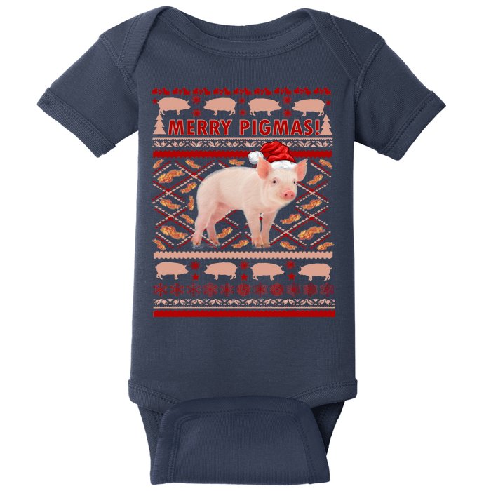 Merry Pigmas Christmas Pig Ugly Sweater Baby Bodysuit